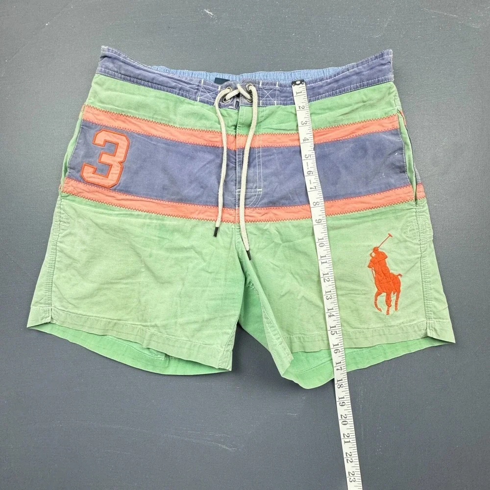 Polo Ralph Lauren Men's Medium Multicolor Striped Big Pony Swim Trunks Lined USA